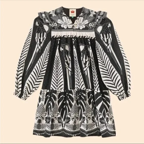 NWT FARM Rio Macaw Elegance Long Sleeve Mini Dress in Black/White - Size Medium - Picture 5 of 6